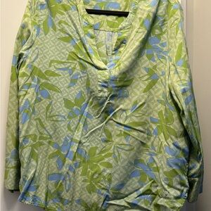 Olsen Floral Green and Blue Women's Top